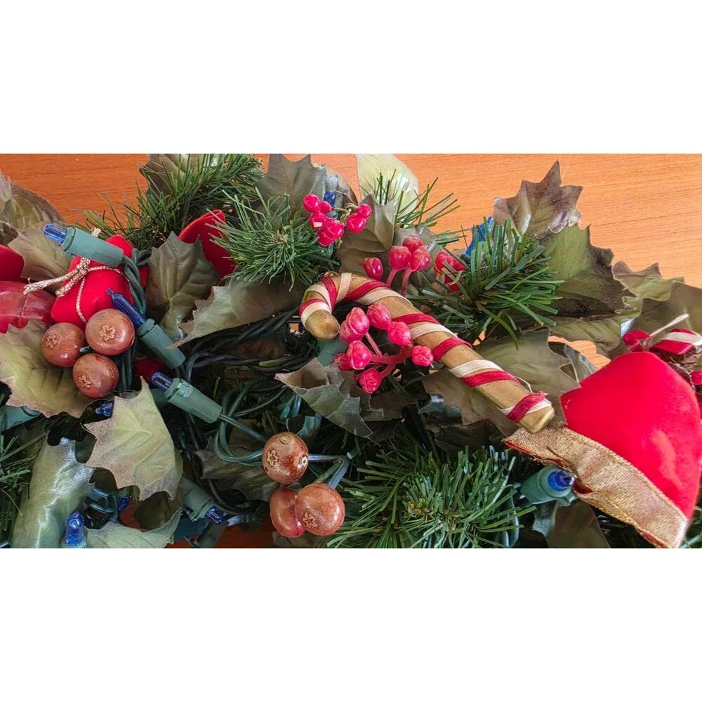 Vintage Christmas Wreath With Blue Lights Works! READ Description